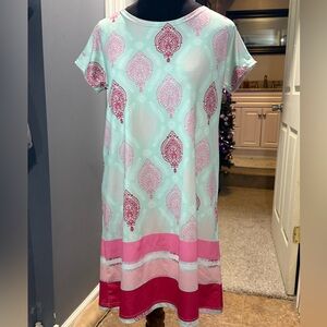 Lolly Wolly Mint and Pink Patterned Dress Boutique XS